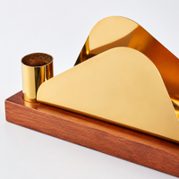 Gold Stainless Steel Napkin Holder, Modern Polished Serviette Dispenser for Restaurant & Cafe, Rectangular Double Hole Design for Home Dining