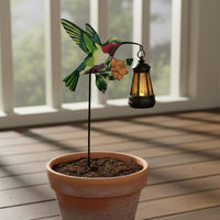 Iron Art Solar Hummingbird Lantern Easy to Install Hummingbird Garden Stake Lantern Auto on/deactivate for Patio