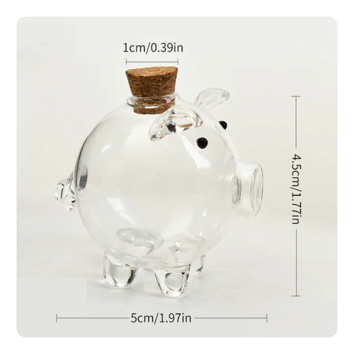 Valentine's Day Gift Mini Pig Glass Bottle Compact Size Transparent Pig Currency Bank Stable Base Clear Glass Coin Jar Cork Stopper for Bedroom