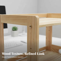 Waterproof Wooden Printer Stand Space-Saving Solid Wood Office Rack Polished Edges Multi-Layer Desktop Organizer Rounded Corners for Students, Study Room, Kitchen