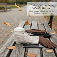 Fashion Printed Suede Touchscreen Gloves for Women, Winter Warm Windproof Outdoor Cycling