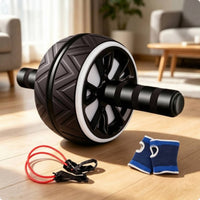 Two-handleHandle Ab Wheel with Knee Pad Non-Slip Abdominal Roller with Resistance Band Stable Ab Roller Wheel Balanced for Beginners, Home Gym, Living Room