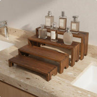 Collectible Display Steps Solid Wood Tiered Figurine Stand Space Saving Wooden Display Riser Set for Collectors, Desktop, Cabinet
