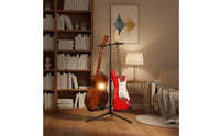Stable Tripod Base Double Guitar Floor Stand Foldable Design Double Guitar Stand Adjustable Height Musical Instrument Accessory Padded Yokes for Guitarists, Musicians, Home Studio, Practice Room, Stage