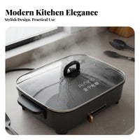 Transparent Design Tempered Glass Lid Visible Cooking Electric Baking Pan Lid Heat Resistant Handle for Home Cooks, Students, Dining Table