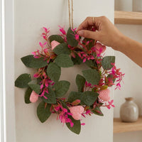 Eucalyptus Spring Door Wreath, 25cm Rattan Front Door Wreath, Artificial Faux Floral for Home Exterior, Pale Red Mixed Berries