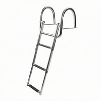 Mirror-Polished Boat Boarding Ladder Non-Slip Treads Folding Boat Ladder Curved Handrails Marine Accessory Cylindrical Frame