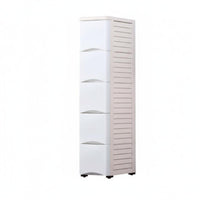 Space Saving Slim Space Cabinet Sturdy Construction 5-Drawer Slim Organizer Easy Assembly Narrow Chest of Drawers Large Capacity for Apartment Dwellers, Homeowners, Small Areas, Kitchen, Bathroom, Dorm Room