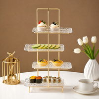 Tiered Cake Stand, Clear Glass Dessert Display Stand with Gold Metal Frame, Cupcake Stand for Birthday Parties & Afternoon Tea
