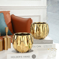 Plant Pots and Flower Vase for Home Office, Ceramic Vase with Brushed Texture and Geometric Shape, Modern Flower Pots for Indoor Plant