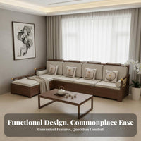 Chaise Lounge Sofa with Storage New Chinese aesthetic Living Room Seating Space-Saving Sectional Couch for Small Apartment Dwellers, Homeowners, Home
