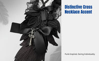 Victorian Celestial Feather Lace Headband, Dark Cosplay Hair Accessory, Punk Subculture, Black Cream Random