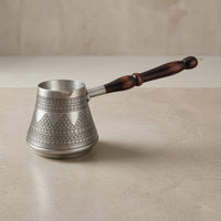 Handmade Turkish Cezve Silver Finish Copper Cezve Pot Double-Layered Turkish Coffee Pot Heat-Tinned