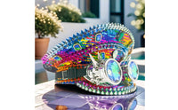 Pilot's Hat with Goggles Sequined Sequin Hat with Goggles Multicolor Cap for Adults, Entertainers, Cosplay