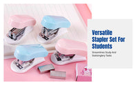 Mini Stapler, Cute Cartoon Stationery Set, Portable, Small, Macaron Colors