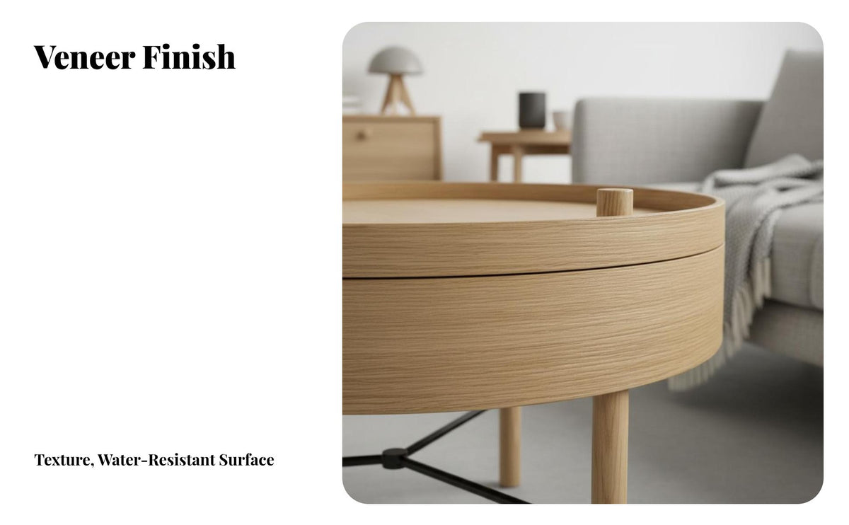 Nordic Design Round Table with Rotating Top Modern Minimalist Design Convertible Top Coffee Table Space-Saving Living Room Furniture Hidden Storage for Small Apartment Dwellers, Homeowners, Young Adults, Lounge Area, Bedroom