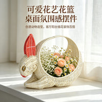 Mid-Autumn Festival Gift Packaging Basket, Rattan-Look Woven Fruit Basket with Rabbit Handle, Gift Basket, Picnic Basket, Picking Basket