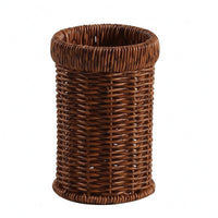 Woven Utensil Holder Iron Frame Cylindrical Utensil Holder Brown Finish Kitchen Storage