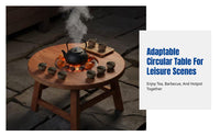 Hardwood Tea Table, Round Fire Pit Table, Vintage Design, Multi-Functional for Balcony, Outdoor, Barbecue, Hot Pot