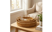 3 Pieces Imitation Rattan Trays Versatile Woven Trays with Handles Rustic Woven Tray for Tea Table