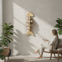 Wooden Fishbone Wall Shelf Nailadhesive Wooden Aquatic Shelf with 4 Tiers Adhesive-Mount Easy Installation for Renters