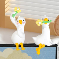 Cute White Goose Computer Screen Decoration and Charger Cable Holder