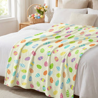 Easter Bunny Blanket Warm Hare Illustration Flannel Blanket Ideal Gift Soft Fleece Throw for Families, Children, Bedroom, Living Room