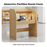 Single Person Privacy Desk Built-in Bookshelf Study Carrel with Hutch Construction scholar's Study Carrel for Adults, Teens, Library, Bedroom