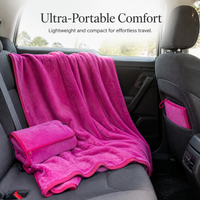 Travel Flannel Blanket with Pillow Bag, 2-in-1 Foldable Car and Airplane Throw