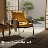 Japanese design Fabric Couch with Wood detailing Minimalist Design Upholstered Settee with Wooden Armrests Comfortable paddinging Sofa Sturdy Construction for Homeowners, Interior Decorators, Bedroom