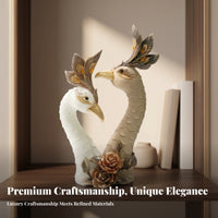 Textured Feathers Intertwined Peacock Statue Ornate Double Peacock Figurine Floral Base for Living Room Cabinet, TV Stand