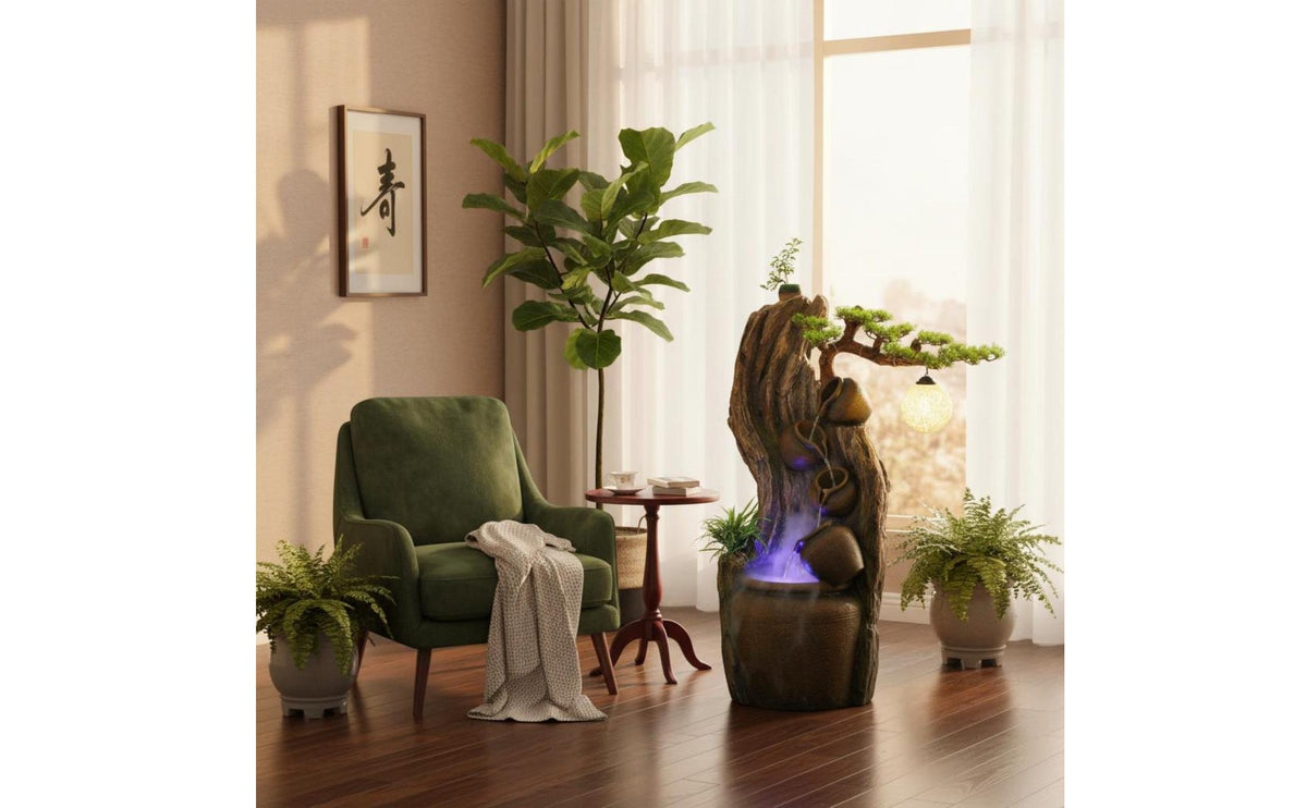 Humidifier Function Rockery Water Feature with Lights Natural Design Feng Shui Water Fountain Mist Generator LED Waterfall Fountain Easy Assembly for Business Owners, Living Room, Office, Entryway, Patio