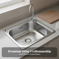 Single Bowl Kitchen Sink Wear-Resistant Top-Mount Kitchen Sink Includes Strainer Metal Washing Basin for Homeowners, Landlords, Farmhouse, Basement