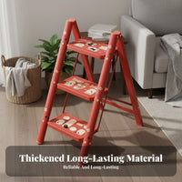Foldable 3-Step Folding Ladder Space-Saving 3 Step Ladder Multi-Functional Lightweight Kitchen Stool Stylish Design for Homeowners, Homemakers, Indoor & Outdoor, Living Room, Office, Garage