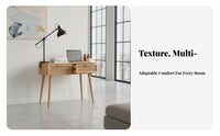 Multi-Purpose Design Desk with Storage Modern Design Cane Woven Mesh Desk Rattan Accents Vanity Table Woven Drawer Fronts for Students, Adults, Professionals, Bedroom, Small Areas, Study Room