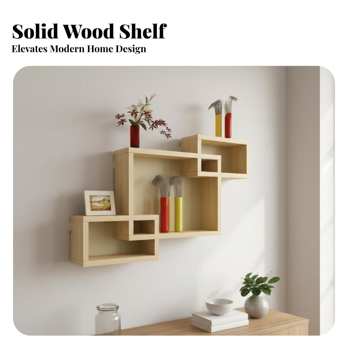 Wall Mounted Storage Rack Solid Wood Wall Mount Display Shelves Modern Design Wooden Box Shelves for Homeowners, Renters, Bedroom, Dining Room