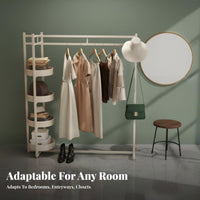 Minimalist Design Complimentarystanding Clothes Rack with Shelves Space-Saving Garment Rail with Shelves and Side Hooks Multi-Tier Shelving Hanging Stand Stable Structure for Students, Apartment Dwellers, Homeowners, Bedroom, Entryway, Walk-in Closet