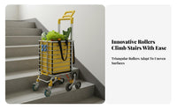 Foldable Stair Climbing Cart Multifunctional Stair Climbing Shopping Cart Heavy Duty Aluminum Shopping Trolley for Shoppers, Stairs, Home, Supermarket