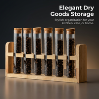 Glass Storage Jars with Wooden Stand, Airtight Food Storage Jars, Clear Glass Kitchen Countertop Storage Organizer