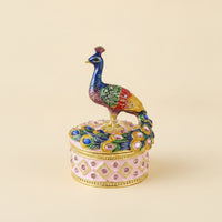 Jewelry Box with Peacock Figurine Lid Enamel-Style Jewelry Box with Peacock Ornate Gold-Tone for Women, Dresser, Vanity