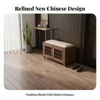 New Chinese design Upholstered Shoe Changing Stool durable Wood Frame Upholstered Shoe Rack Seat High Load Capacity Entrypath Bench Easy to Clean for Homeowners, Families, Adults, Foyer, Living Room, Bedroom, Closet