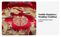 4 Pieces Festive Red Color Embroidered serpent and firebird Bed Linen Traditional Wedding the couplee Bedding Set Auspicious Design Bedroom Linens plush texture for Newlyweds, Gift Givers, Families, Bridal Room