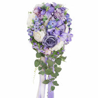 Lavender Cascading Floral Arrangement Ribbon Wrapped Handle Lavender Wedding