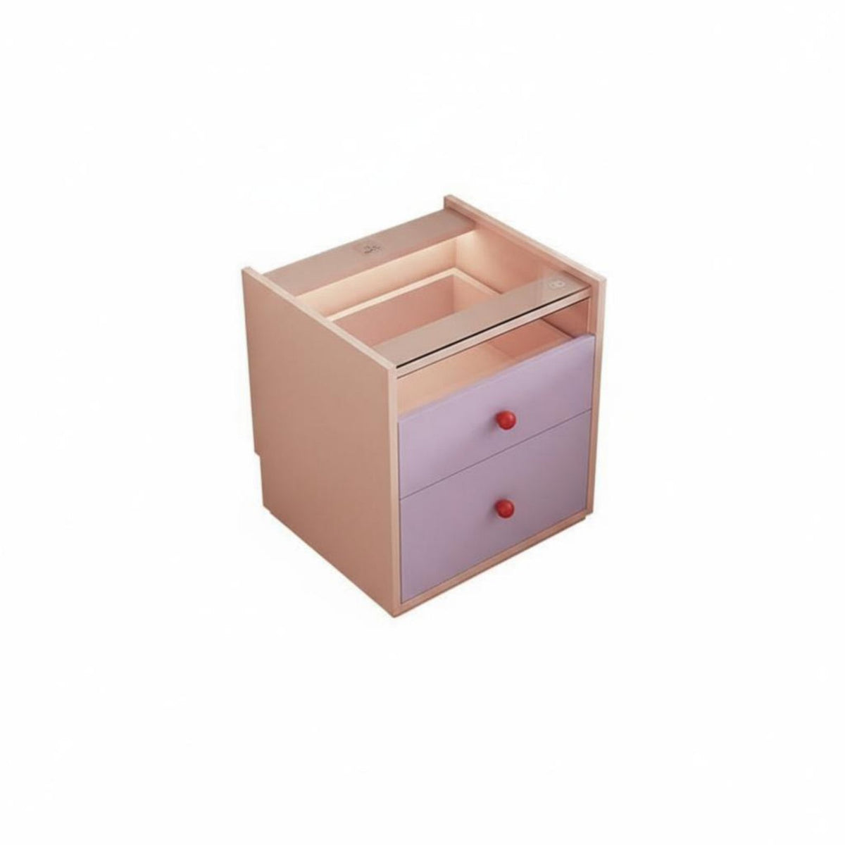 Glass Surface Wavy Front Cabinet Dopamine Decor Nightstand Modern & design End Table Multi-Functional for Young Adults, Apartment Dwellers, homeowners, Bedroom, Living Room, Small areas, Home Office