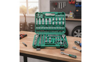 108 Pieces Mechanics Tool Set Mirror Finish Chrome Automotive Tool Kit Lightweight Socket Set with Case for Car Owners, Garage, Roadside Emergency