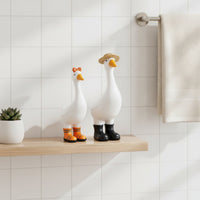 Tabletop Resin Goose Figurines Whimsical Goose Figurines with Boots Decorative Resin Bird Statues Farmhouse for Shelf, Entryway, Vanity, Bathroom Counter