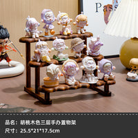 胡桃木色盲盒收纳展示架泡泡玛特手办置物架玄关小摆件阶梯整理架 原木色二层手办娃娃展示架