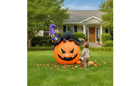 Lighted Black Cat with Witch Hat and Pumpkins Colorful Black Cat with Pumpkin Bright Halloween Decoration Family-Friendly for Garden