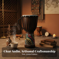 Good Sound Quality Rope-Tuned Djembe Long-Lasting Hand Drum Lightweight Percussion Instrument Handmade for Beginners, Musicians, Performance, Live Performances, Home Practice, Outdoor Gathering