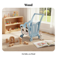 Wooden Young Child Shopping Cart Wood Animal Push Pusher Smooth Polished Edges Wooden Infant Pusher for Young Children, Infants
